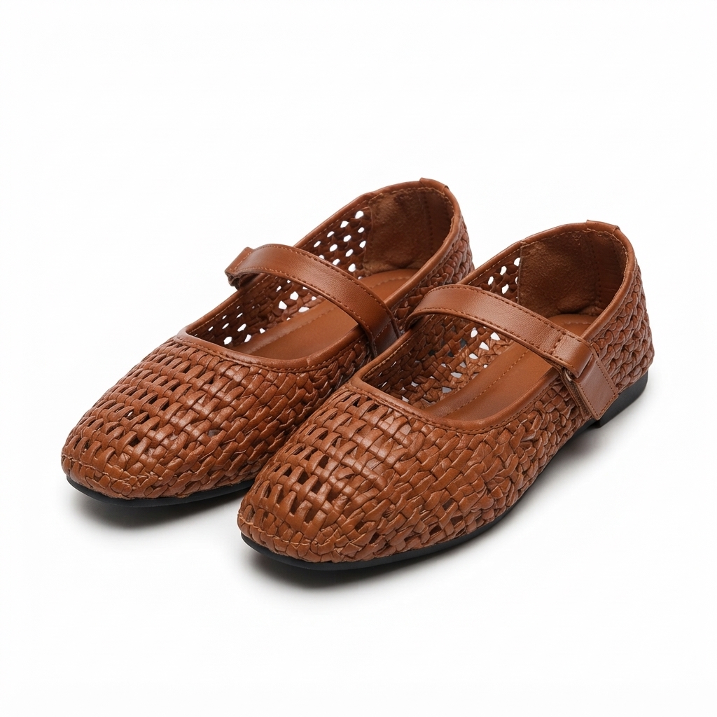 Woven Faux-Leather Mary Jane Ballet Flat shoe 