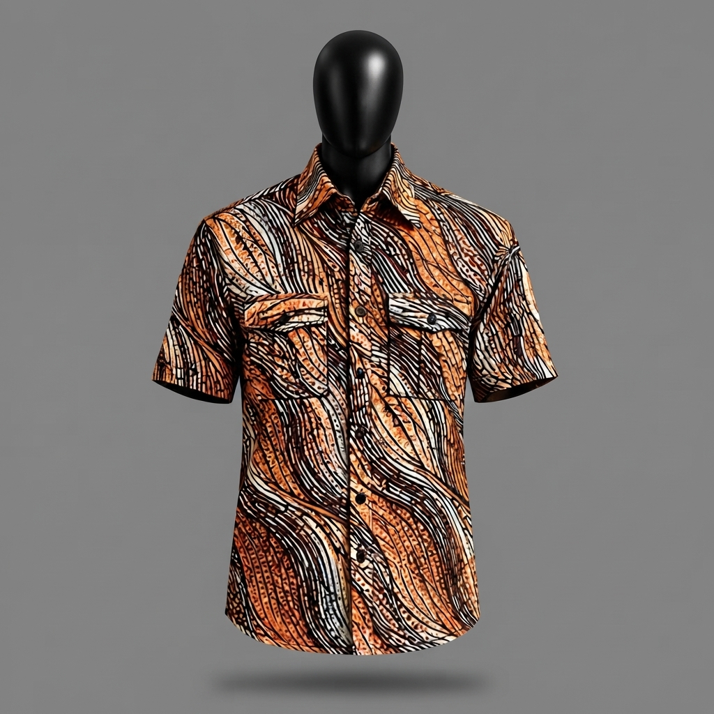 Men’s Premium Ankara Batik Short-Sleeve Utility Shirt – Earthy Mosaic Blend