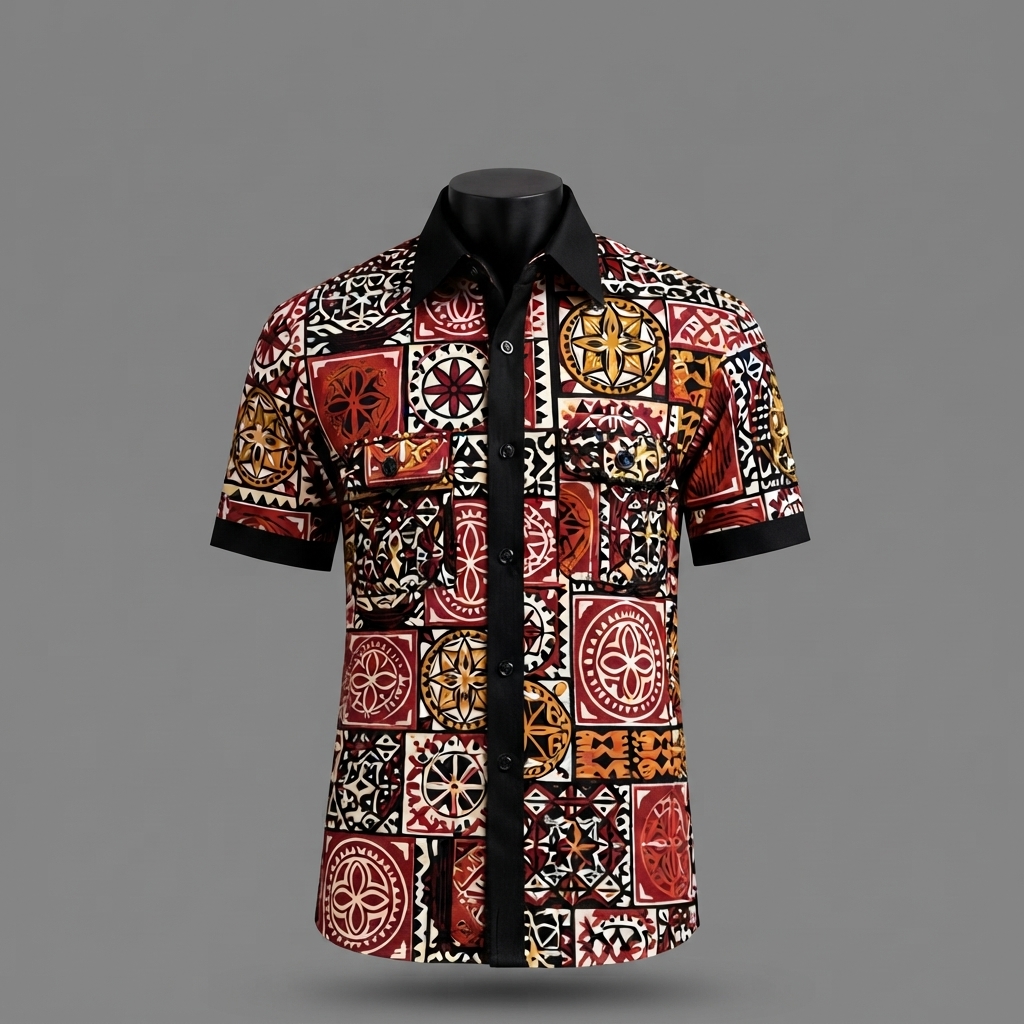 Men's Premium Geometric Patchwork African Print Short-Sleeve Shirt