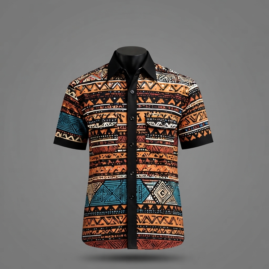 Men's Premium Ethnic Tribal Pattern Casual Shirt – Vibrant Geometric African Print Button-Down