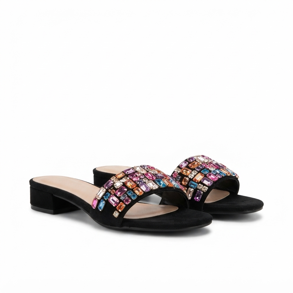 Liliana Women's Multicolored Rhinestone Gem Embellished Low Heel Slide Sandals