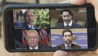 Mayor Jim Diodati, Prime Minister Trudeau, Premier Ford and Dr. Hirji