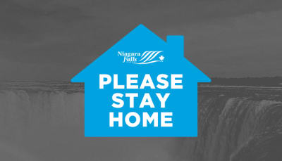 City of Niagara Falls logo, house icon, stay-at-home