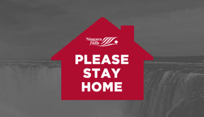 City of Niagara Falls logo, red house icon, stay-at-home
