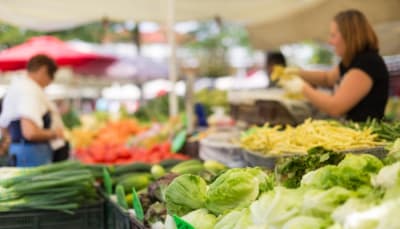 farmer's food market stall with a variety of organic produce