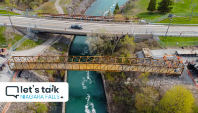 "Let' Talk" photo of a bridge crossing in Niagara Falls.