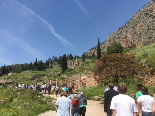 A group of people walking in line