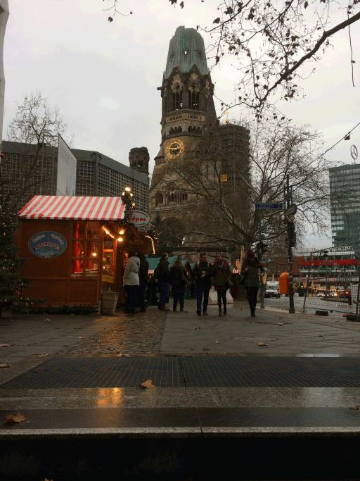 The Kaiser Wilhelm Memorial Church was bombed in World War II and left standing as a memorial.