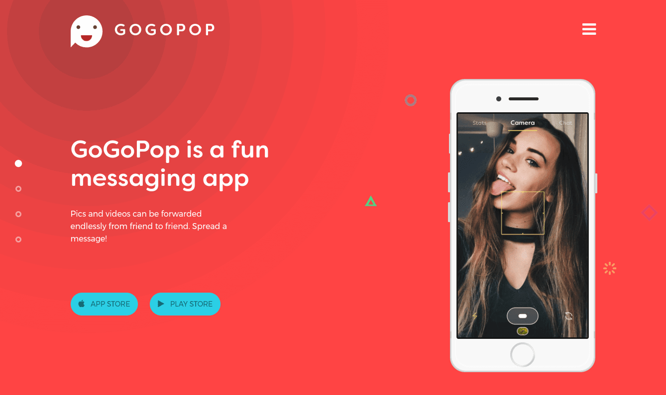 GoGoPop homepage, a marketing homepage with some text, CTAs and a mobile mockup.