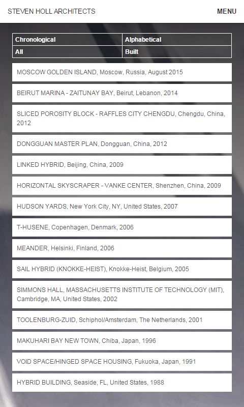 List of projects on Steven Holl Architects.