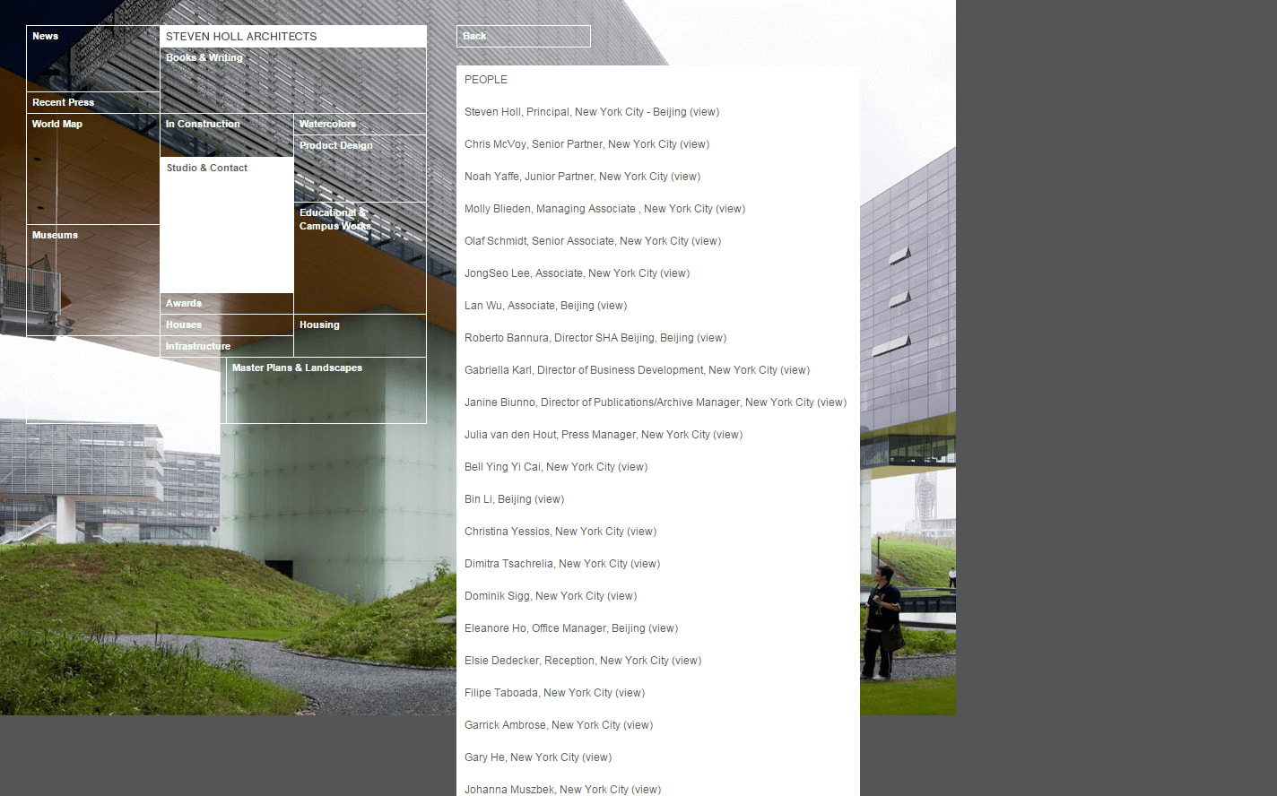 Old version of Steven Holl Architects team page.