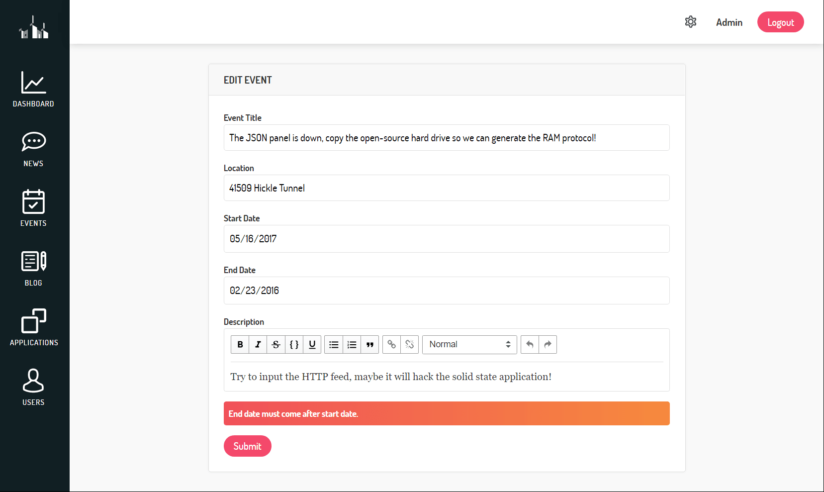 Edit form with validation error.