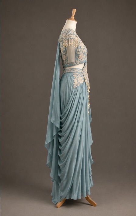 Cyan Saree view 3