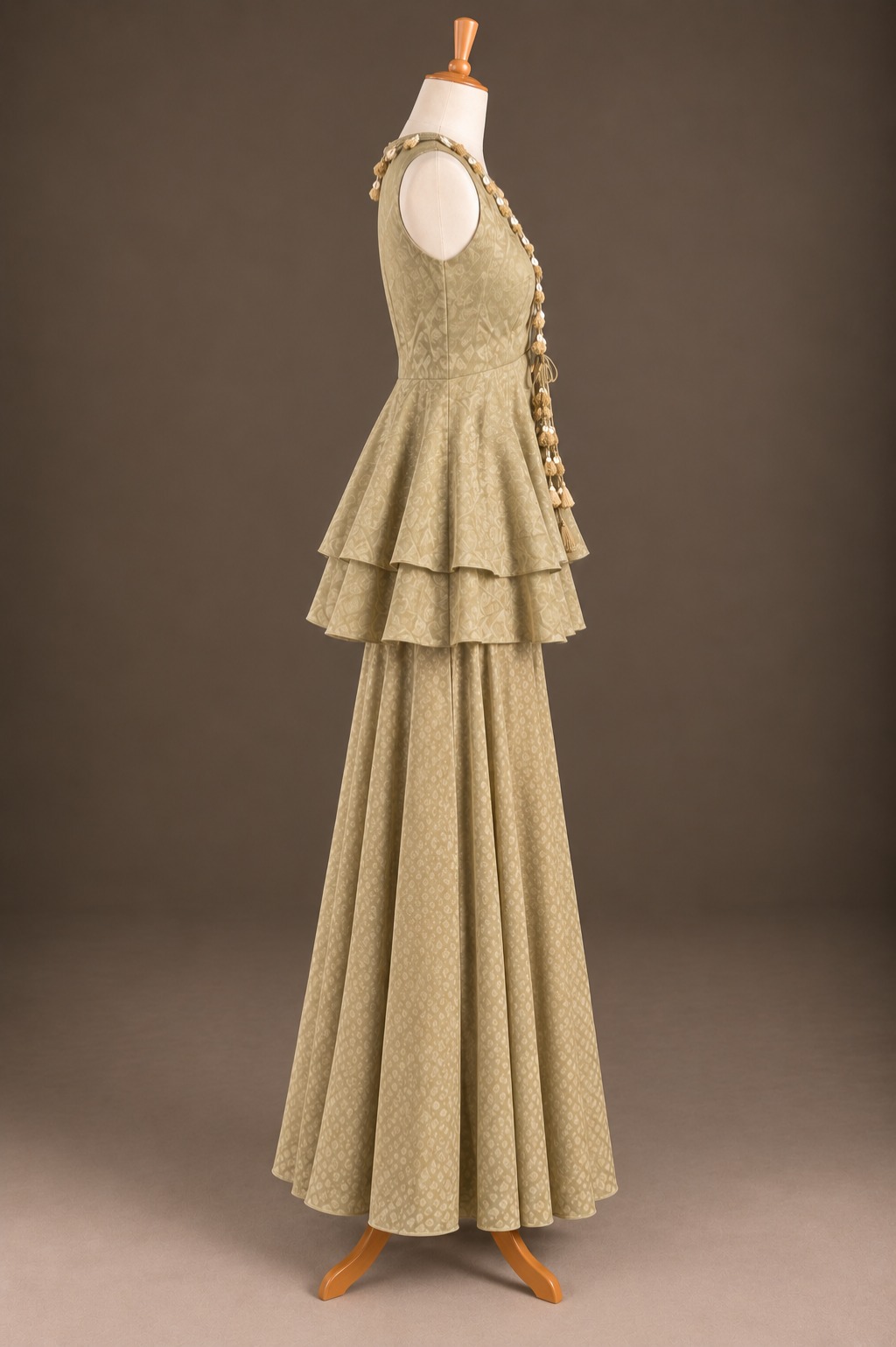 Beige Frock Plazo Suit with Duppata view 4