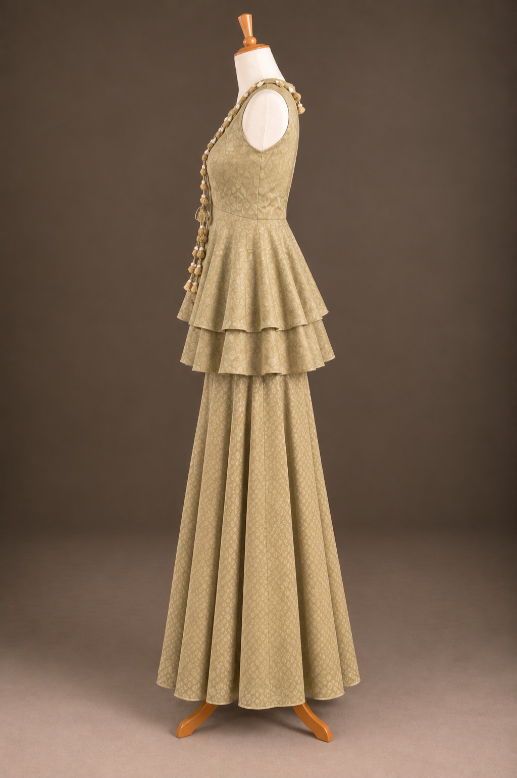 Beige Frock Plazo Suit with Duppata view 3