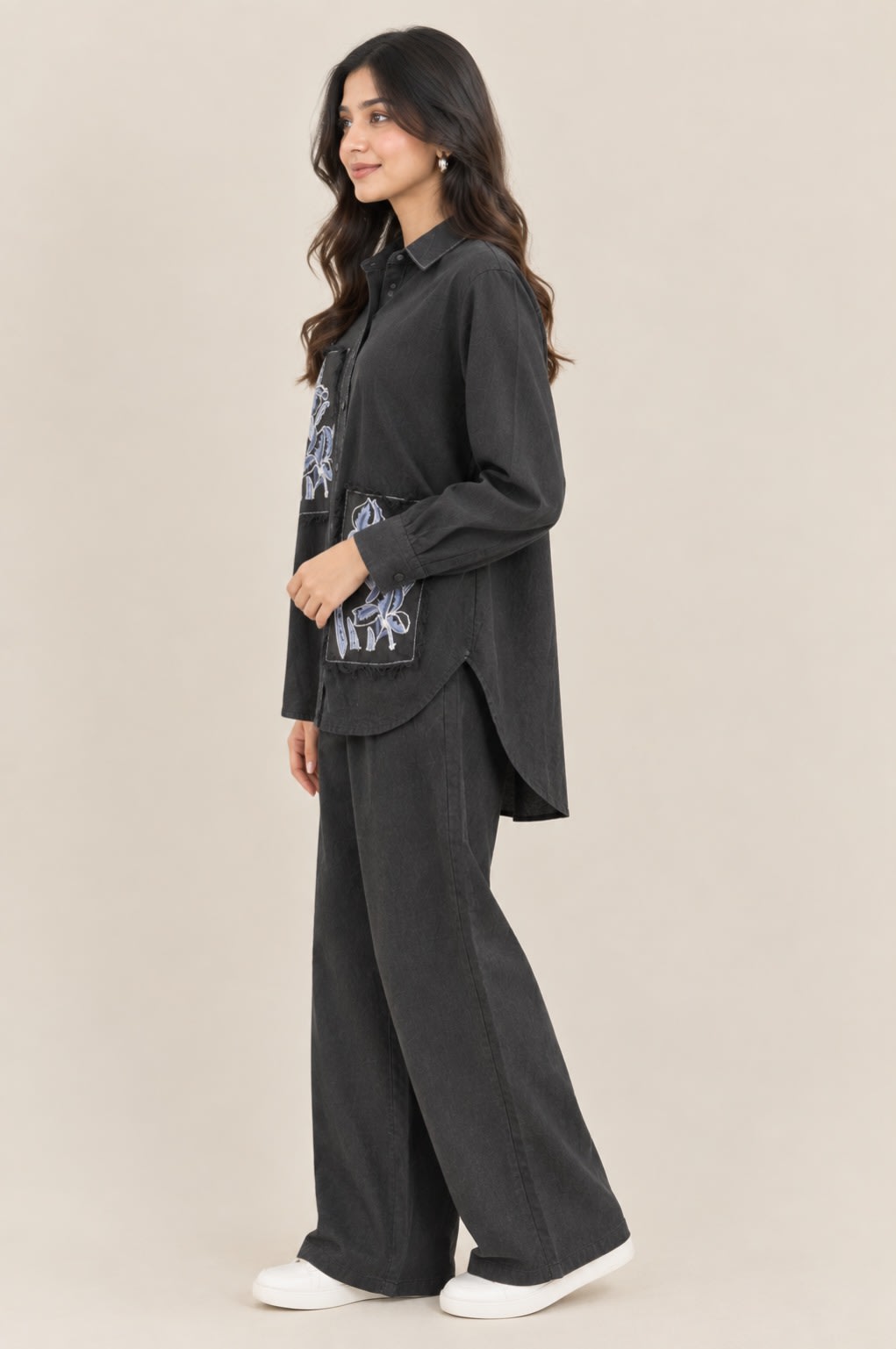 Black embroidered co-ord set view 3