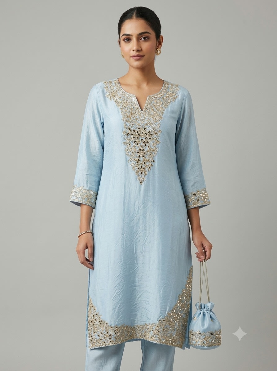 Powder Blue Zari  Set view 1