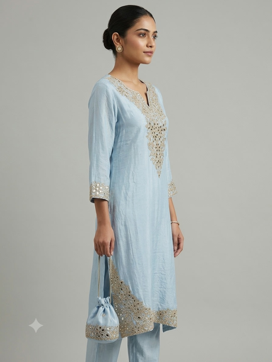 Powder Blue Zari  Set view 3