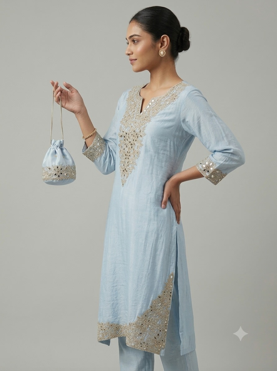 Powder Blue Zari  Set view 4