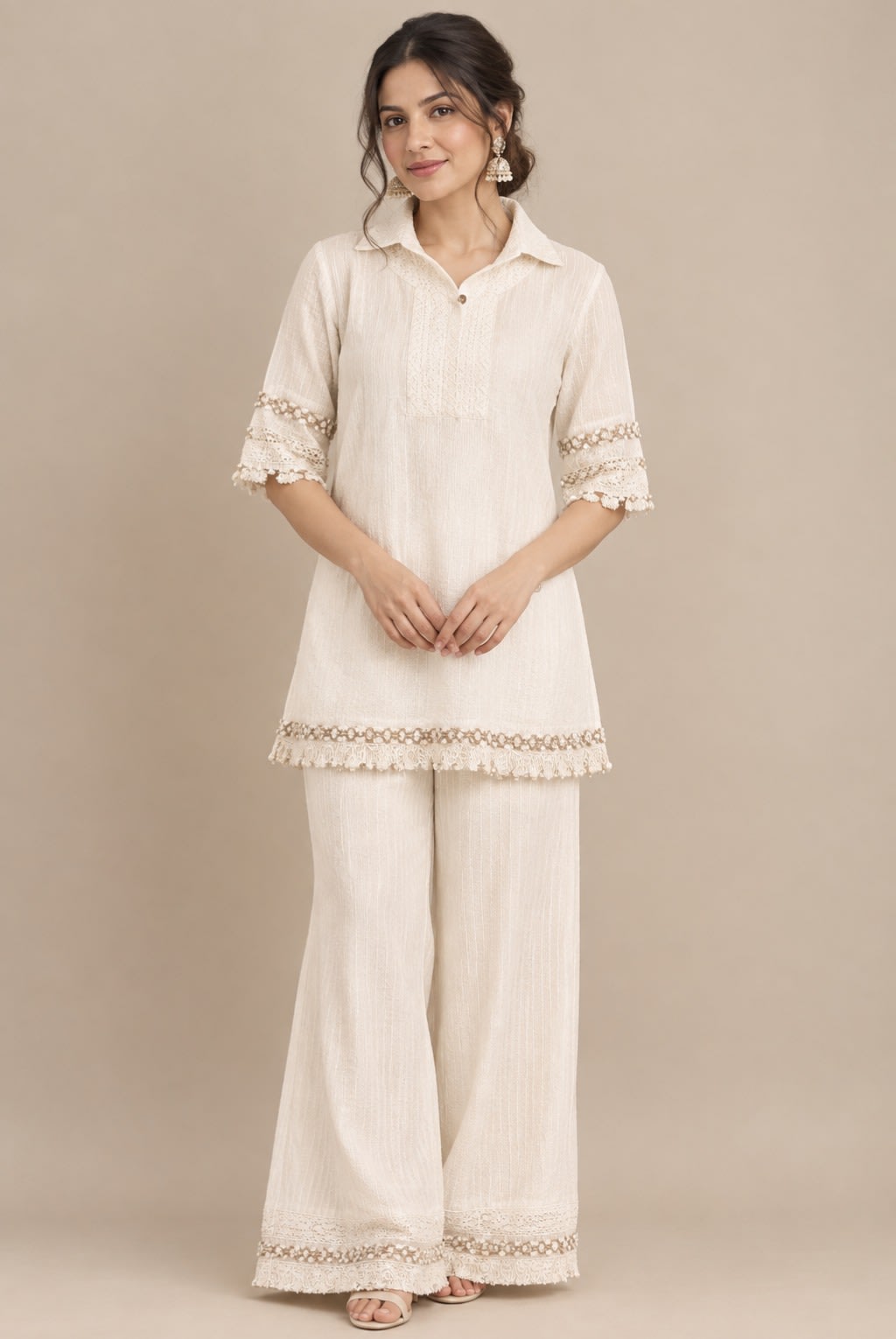 Ivory Lace-Trim Co-ord Set view 1