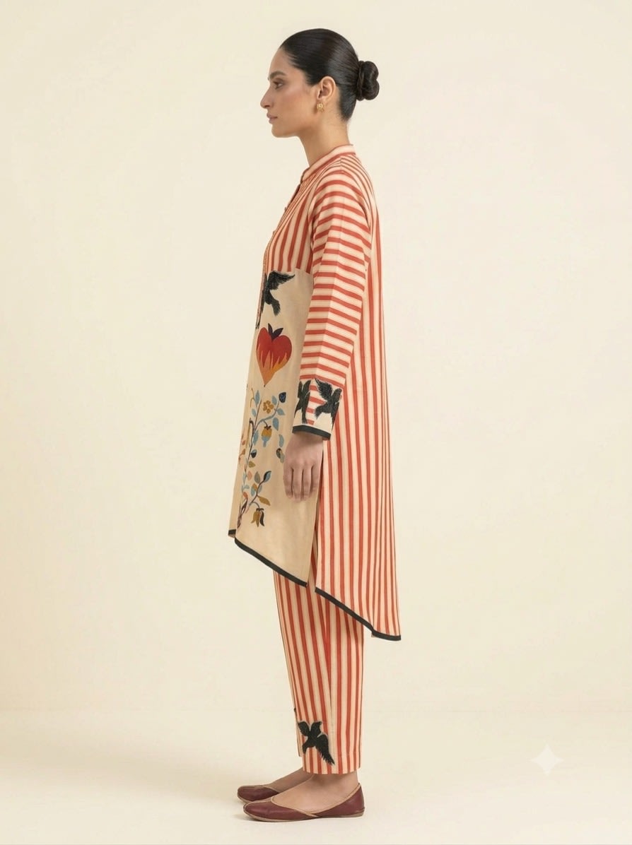 Ivory & Crimson Botanical Stripe Set view 3