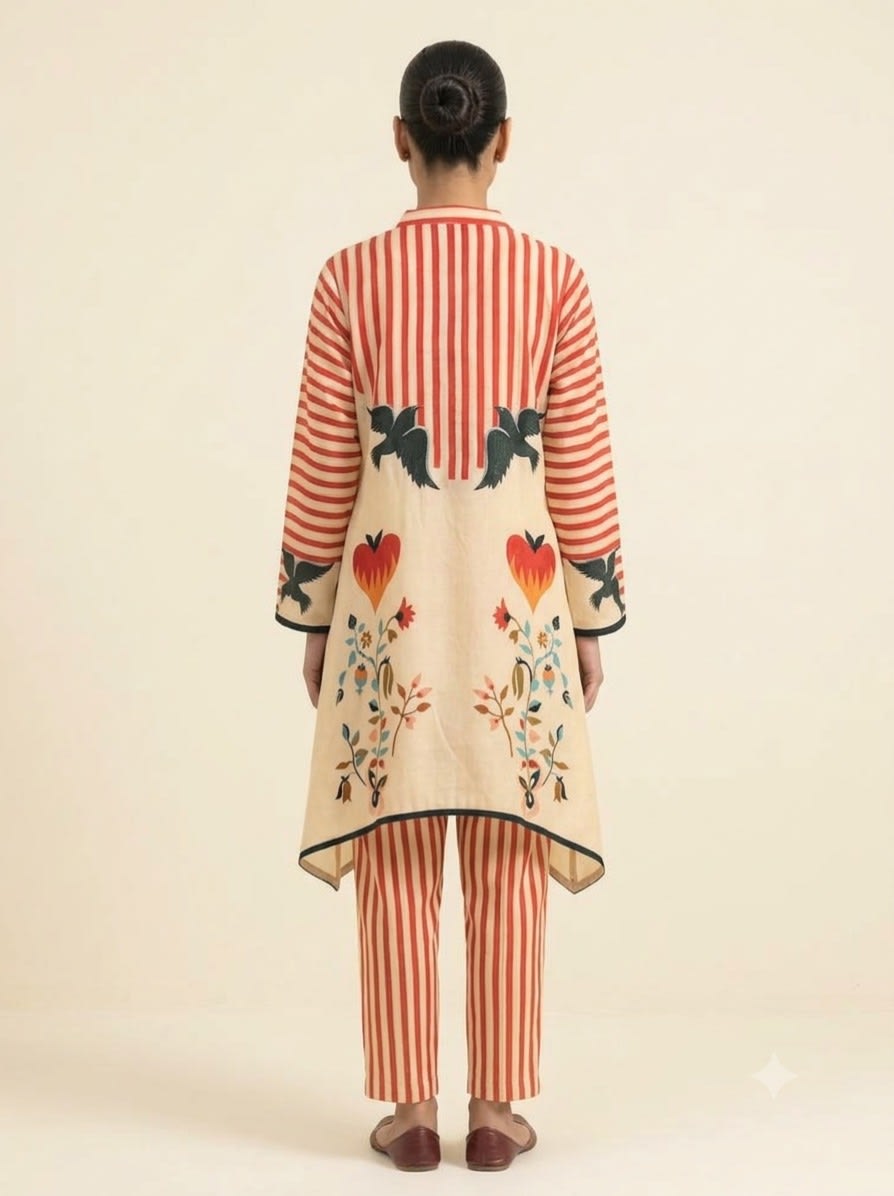 Ivory & Crimson Botanical Stripe Set view 4