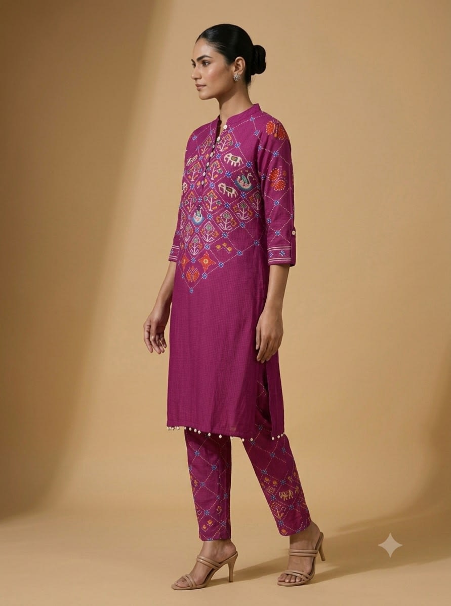 Fuchsia Mosaic Embroidered Set view 4