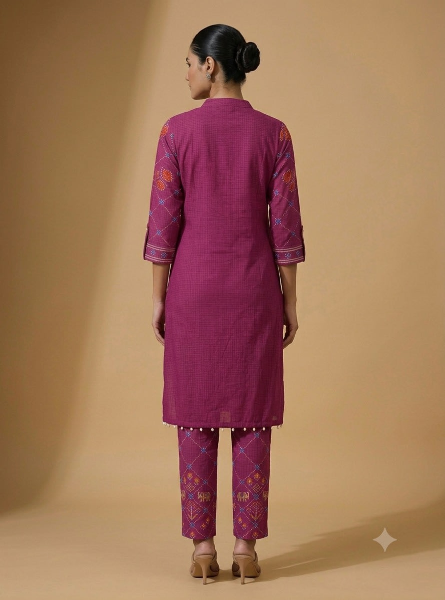 Fuchsia Mosaic Embroidered Set view 5