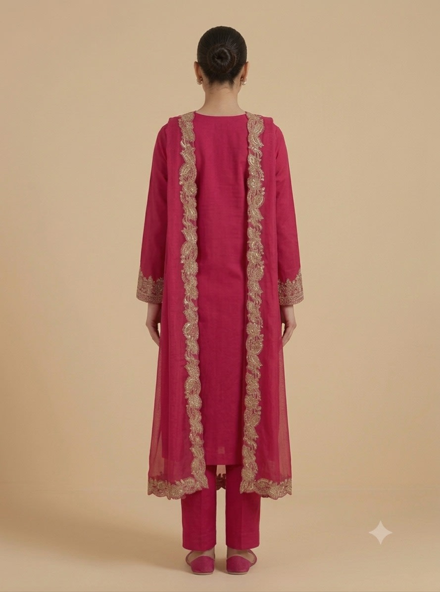 Crimson Rose Zari Embroidered Set view 4