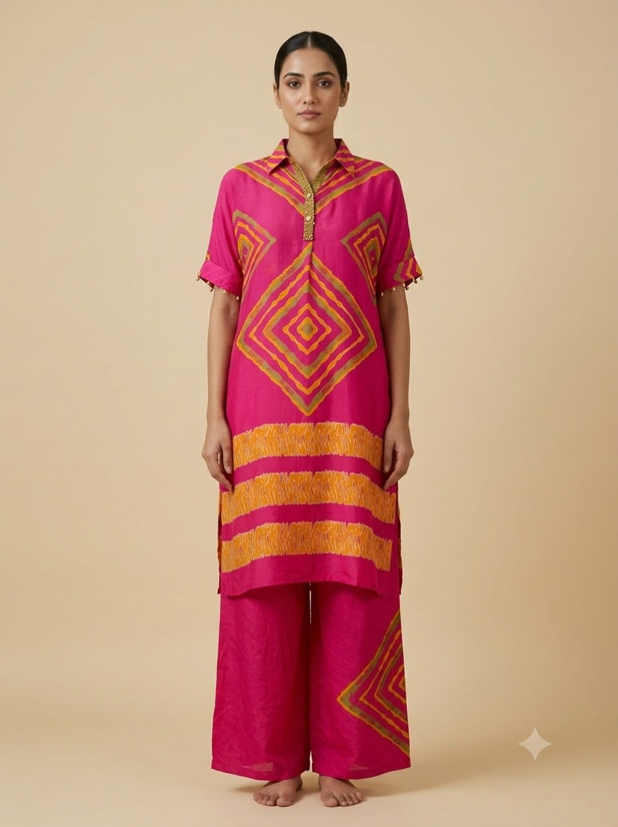 Fuchsia Geometric Fringe Co-ord Set view 1