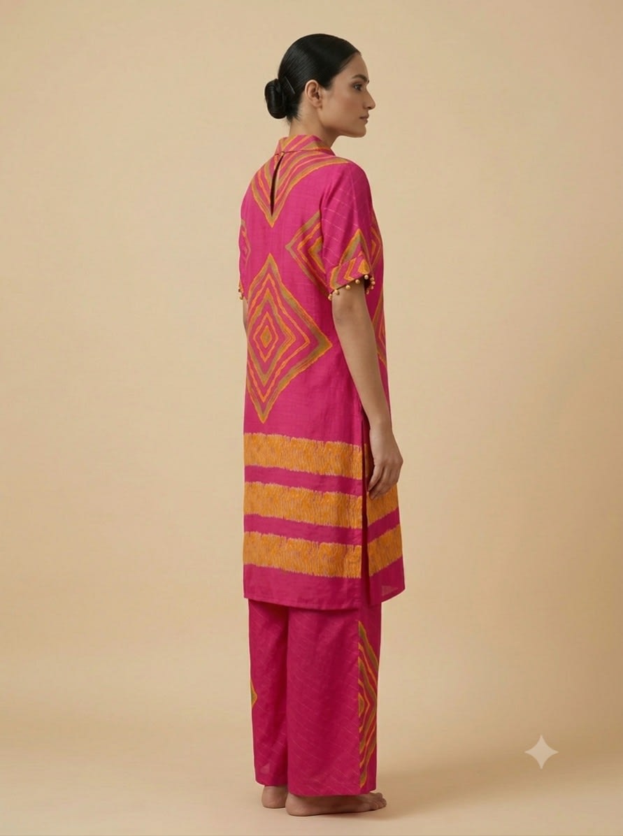 Fuchsia Geometric Fringe Co-ord Set view 3