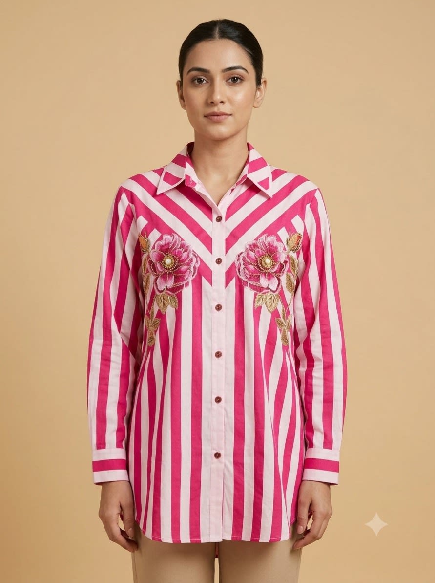 Fuchsia Bloom Striped Shirt view 1