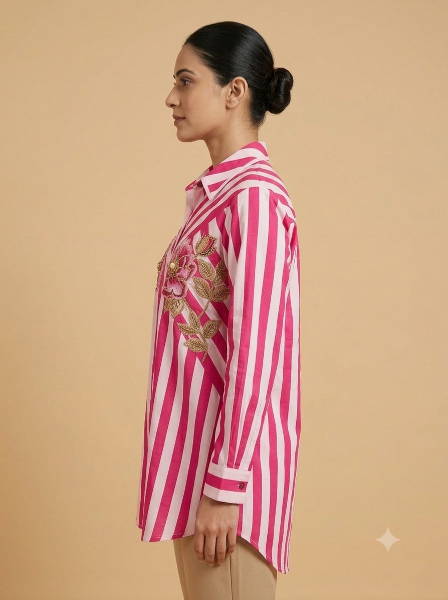 Fuchsia Bloom Striped Shirt view 2