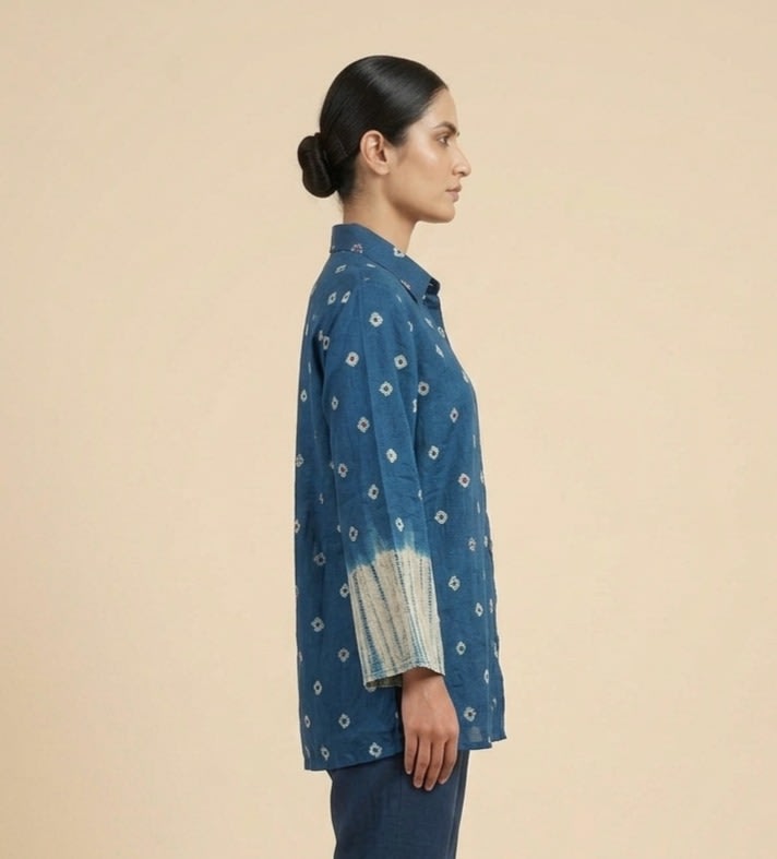 Indigo Motif Cuff Shirt view 3