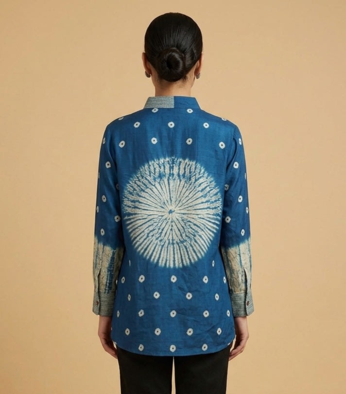 Indigo Motif Cuff Shirt view 4