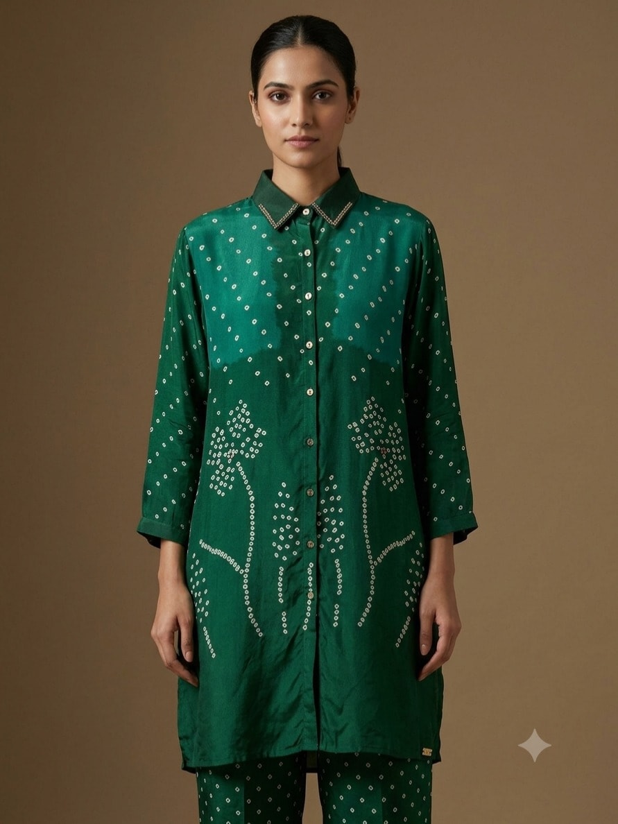 Emerald Dotted Motif Shirt view 1