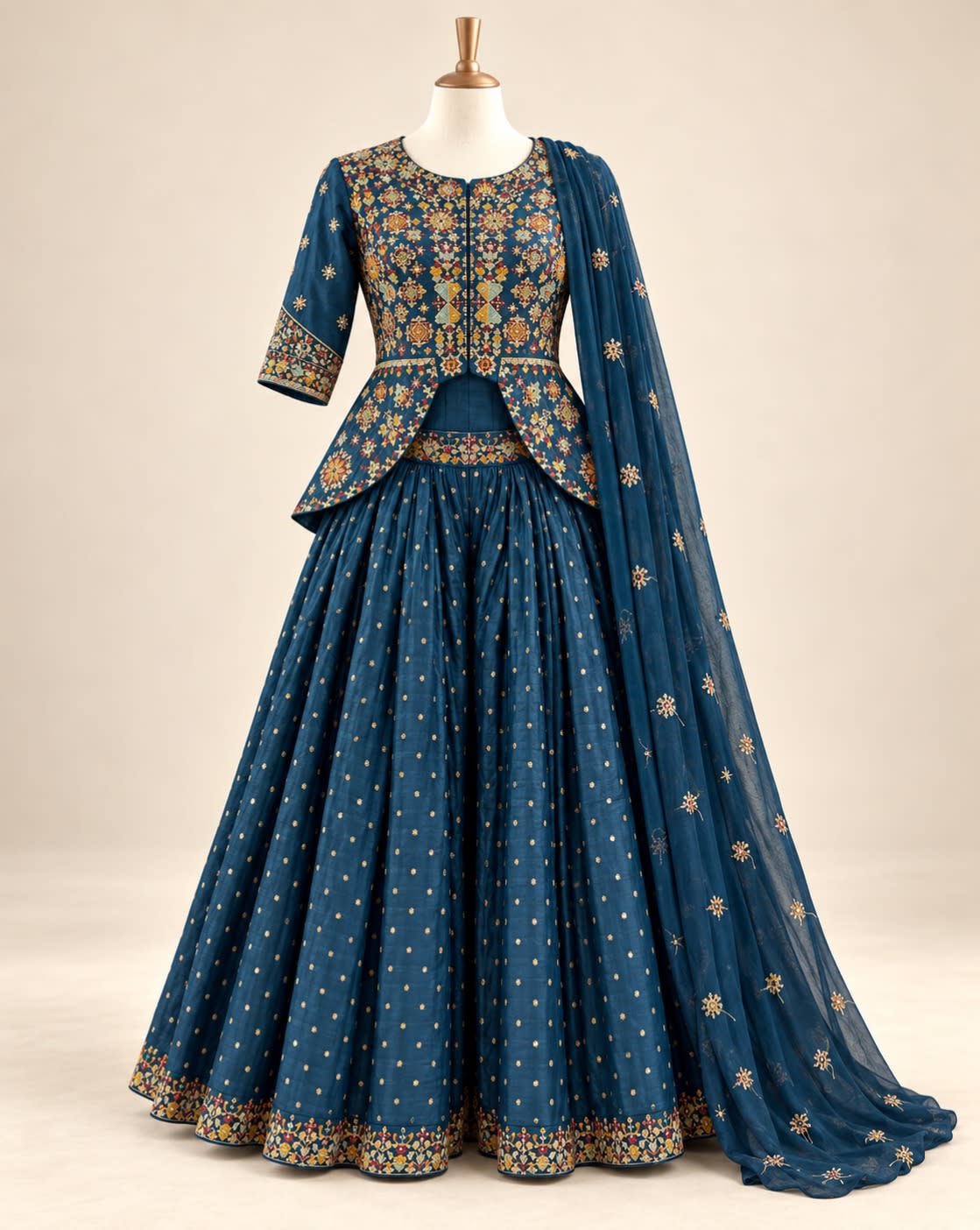 Midnight Floral Peplum Lehenga Set view 1