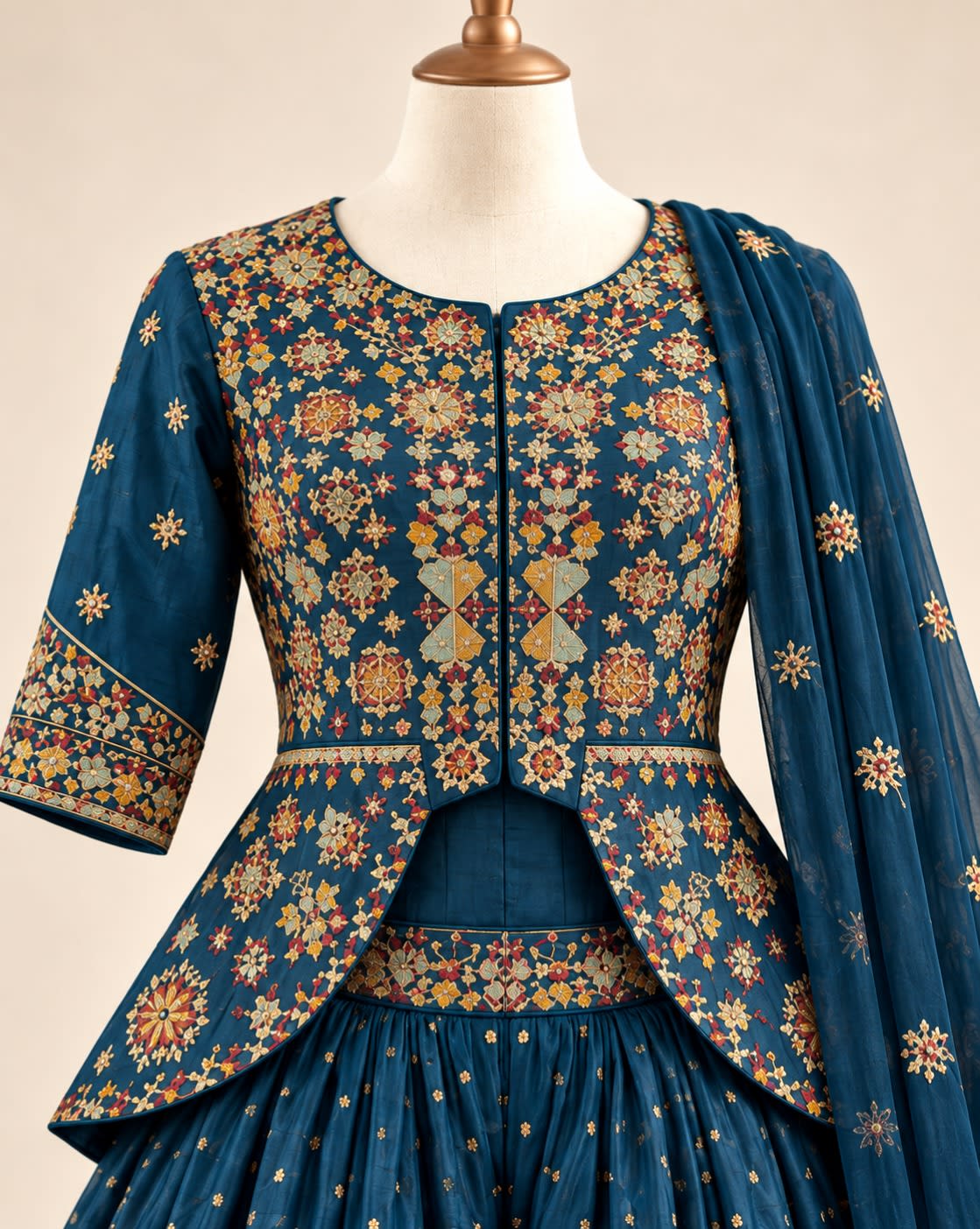 Midnight Floral Peplum Lehenga Set view 2