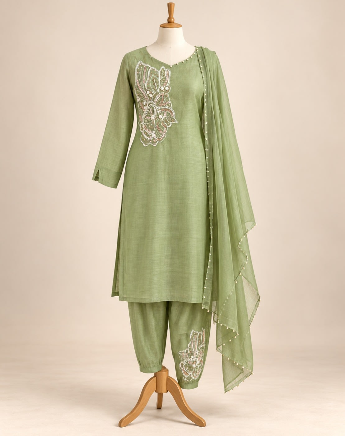 Sage Paisley Embroidered Set view 1