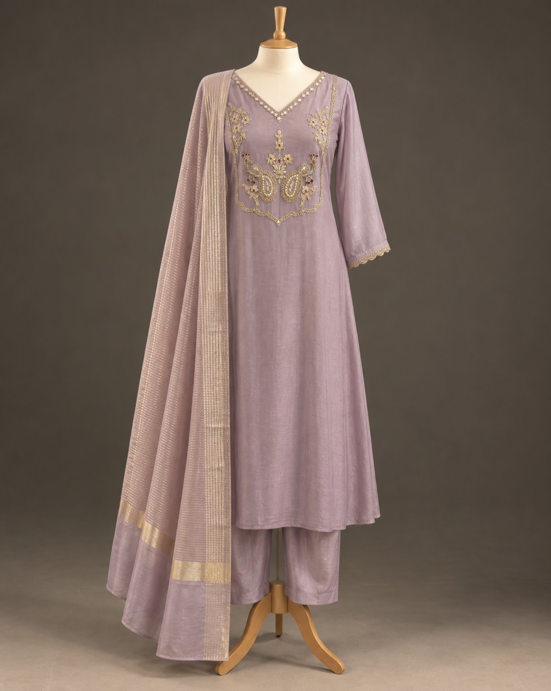 Lavender Peacock Embroidered Set view 1
