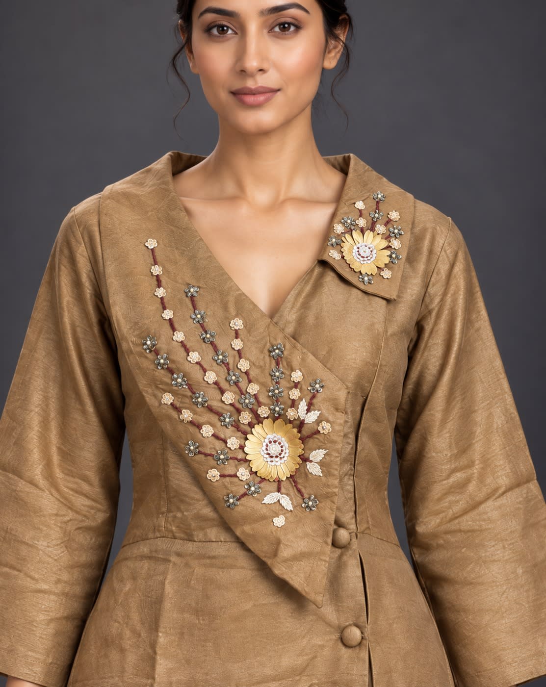 Mocha Botanical Wrap Co-ord Set view 2