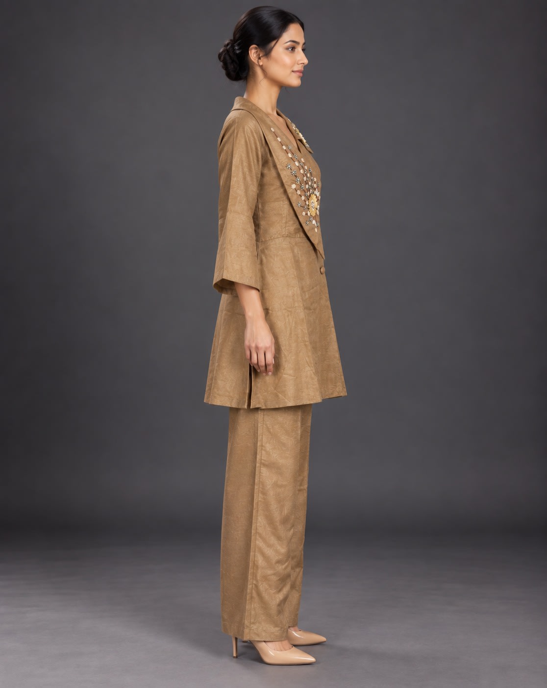 Mocha Botanical Wrap Co-ord Set view 3