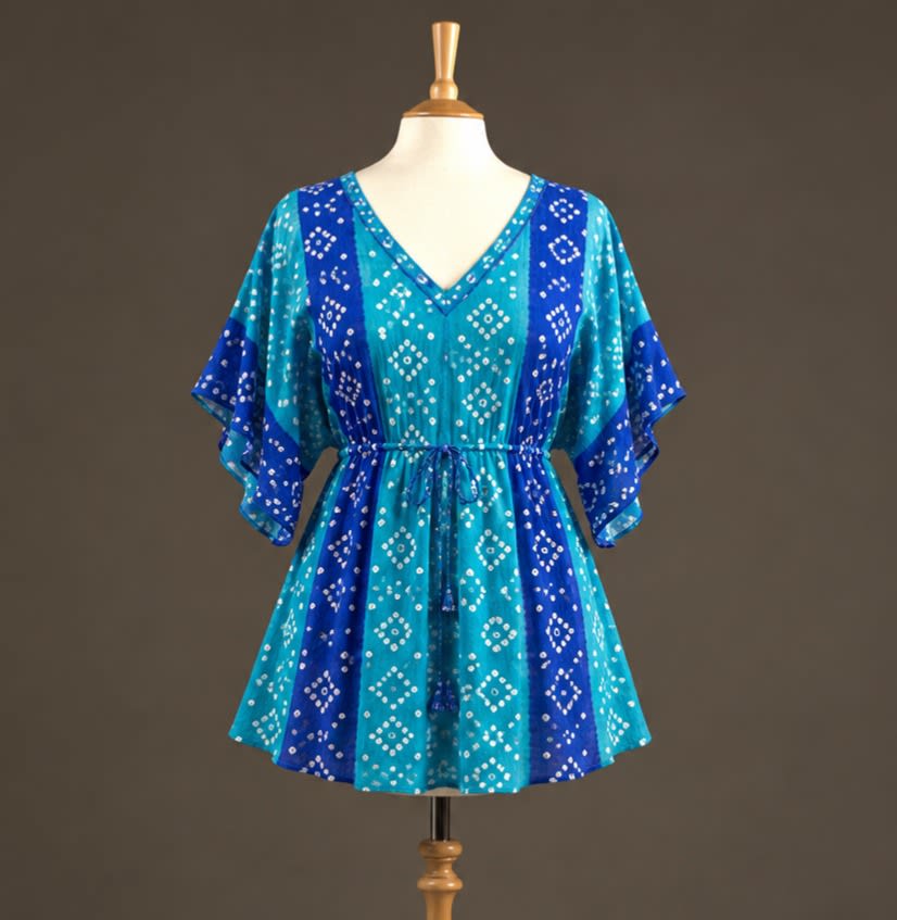 Azure Bandhani-Inspired Peplum Tunic view 1