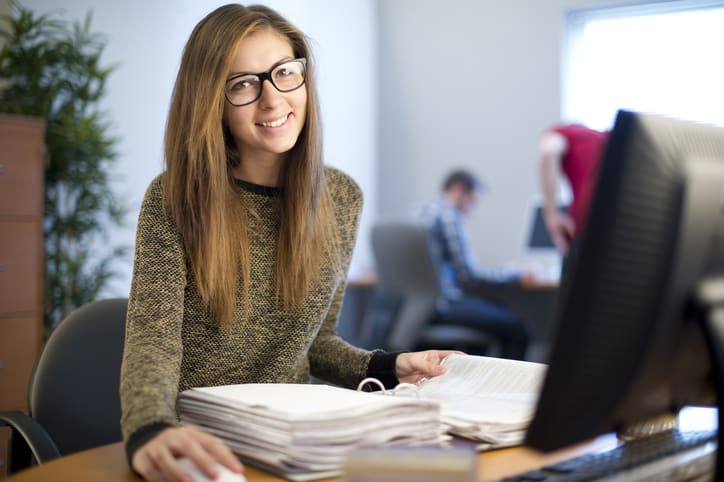 young woman working in an office