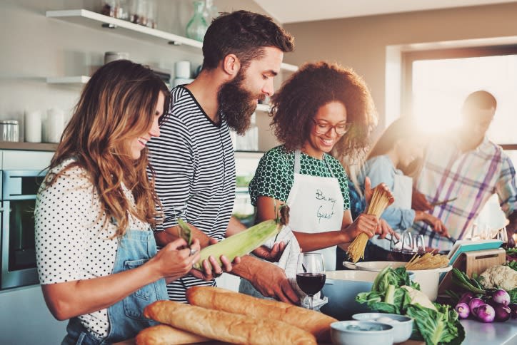 students preparing a meal together