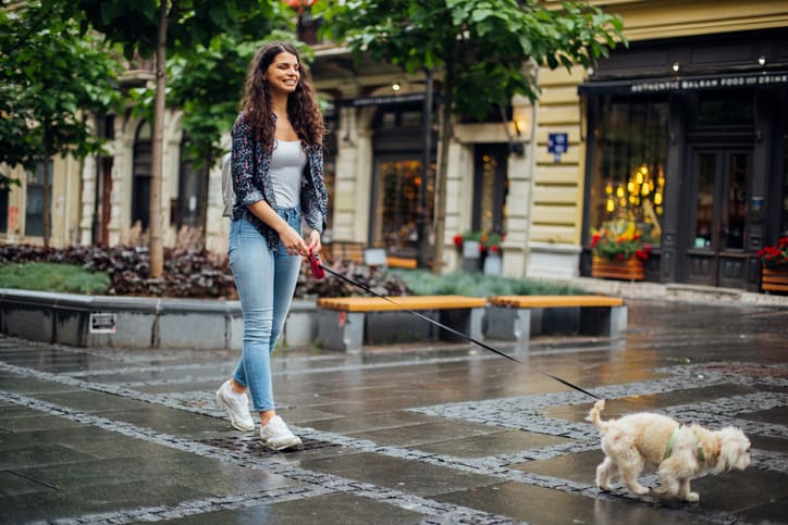 girl walking her dog