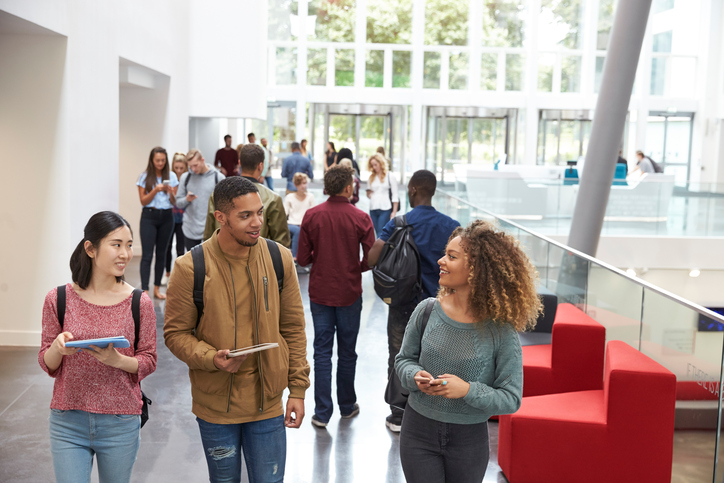 Students walking through university 