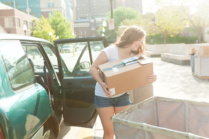 A student moving into her student accommodation