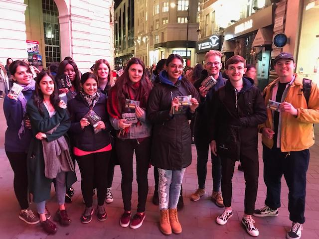 Students participating in homeless handout