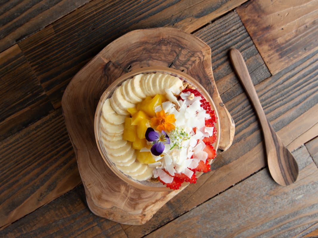 Acai Bowl Tropical Fruit Coconut Rustic Wooden Serving